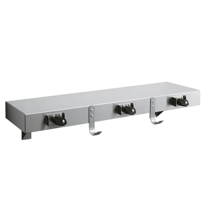 ASI 1315-3 Utility Shelf w/ 3 Mop Holders & 2 Hooks Drying Rod Surface Mounted - Satin - Prestige Distribution