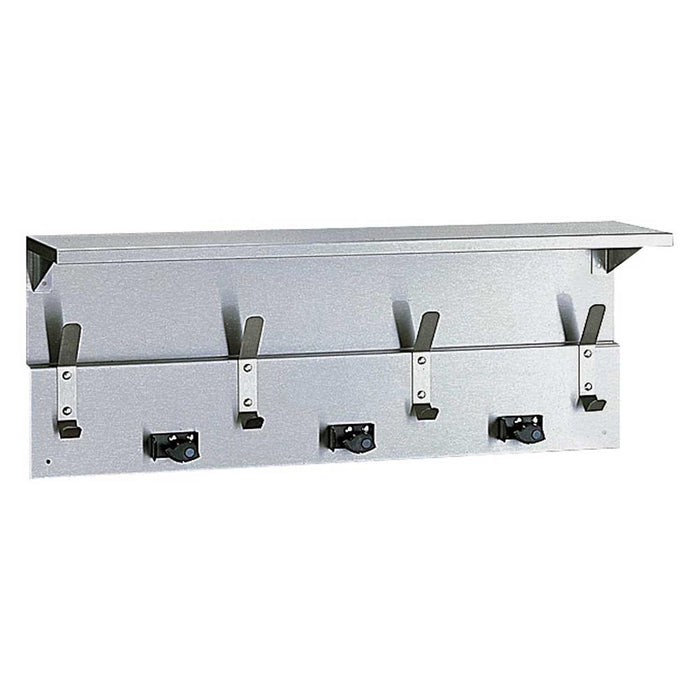 Bobrick B239x34 Utility Shelf w/ 3 Mop/Broom Holders & 4 Rag Hooks - Satin - Prestige Distribution
