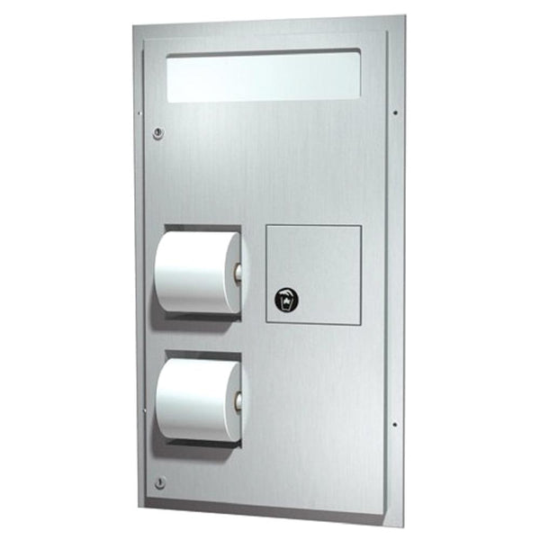 ASI 0481-R Seat Cover Dispenser w/ Toilet Paper Dispenser & Sanitary Disposal Dual Access Partition Mounted - Satin - Prestige Distribution