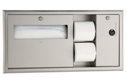 Bobrick B3092 ClassicSeries Recessed-Mounted Toilet Tissue, Seat-Cover Dispenser and Waste Disposal Right - Satin