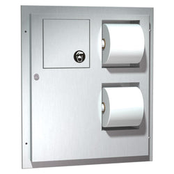 ASI 04813 Toilet Paper Dispenser w/ Sanitary Napkin Disposal Dual Access Partition Mounted - Satin