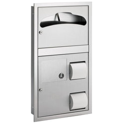Bradley 5912-1169 Seat Cover w/ Toilet Paper Dispenser & Sanitary Napkin Disposal Reverse Door Surface Mounted - Satin