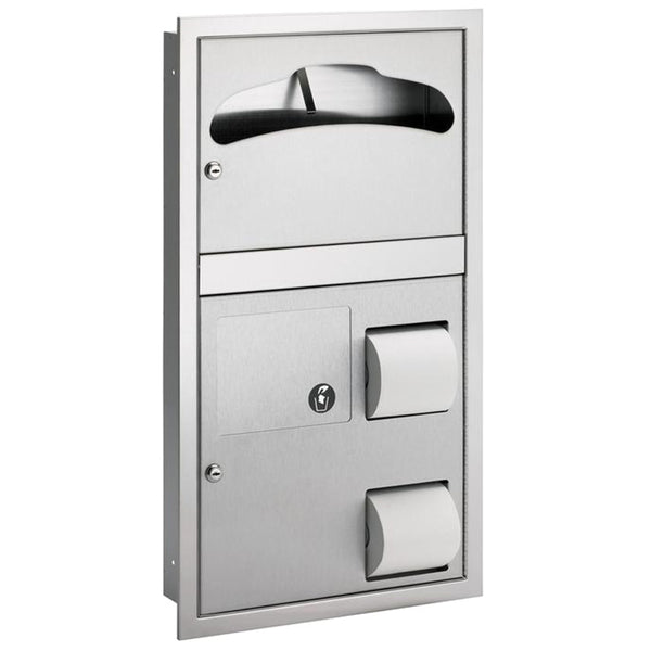 Bradley 5912-1169 Seat Cover w/ Toilet Paper Dispenser & Sanitary Napkin Disposal Reverse Door Surface Mounted - Satin - Prestige Distribution