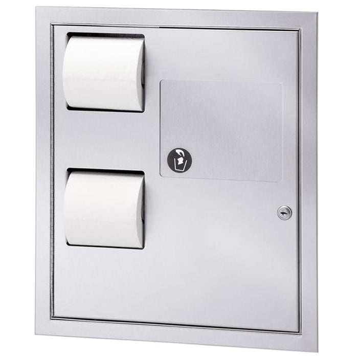 Bradley 5942-1169 Dual Toilet Paper Dispenser & Napkin Disposal Reverse Door Surface Mounted - Satin - Prestige Distribution