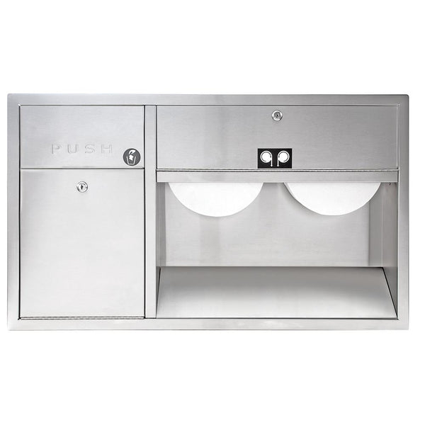 Bradley 5951-0000 Dual Roll Paper Towel Dispenser & Waste Receptacle Left Recessed - Satin - Prestige Distribution