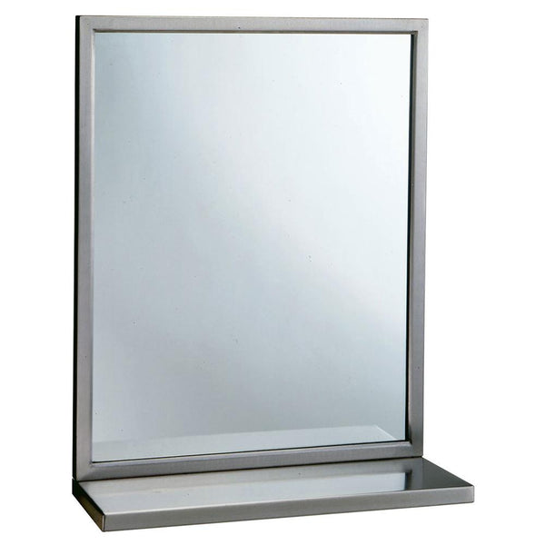 Bobrick B292 18 Mirror w/ Shelf Welded Angle Framed Surface Mounted - Satin - Prestige Distribution