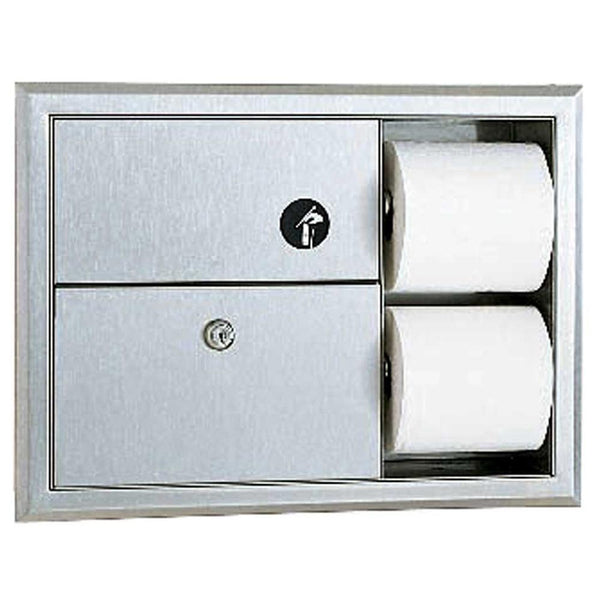 Bobrick B3094 ClassicSeries Sanitary Napkin & Toilet Tissue Dispenser w/ Waste Receptacle Recessed - Satin - Prestige Distribution