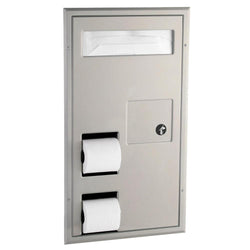 Bobrick B3571 ClassicSeries Seat Cover Dispenser w/ Toilet Paper Dispenser & Sanitary Disposal Partition Mounted - Satin
